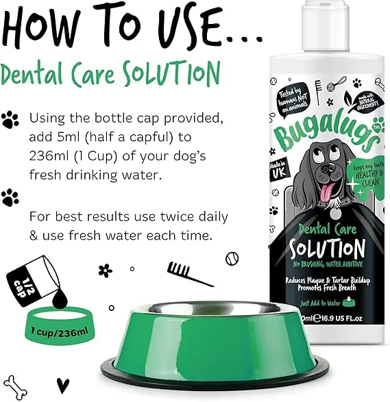 BUGALUGS Dog Breath Freshener Dental Care Water Additive. Clean Teeth, Healthy Gums & Fresh Breath - Natural Dog plaque remover & tartar remover for teeth - No Brushing Needed 5