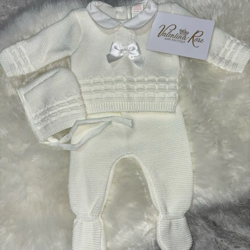 White Lace Bow Knitted 3 Piece Set