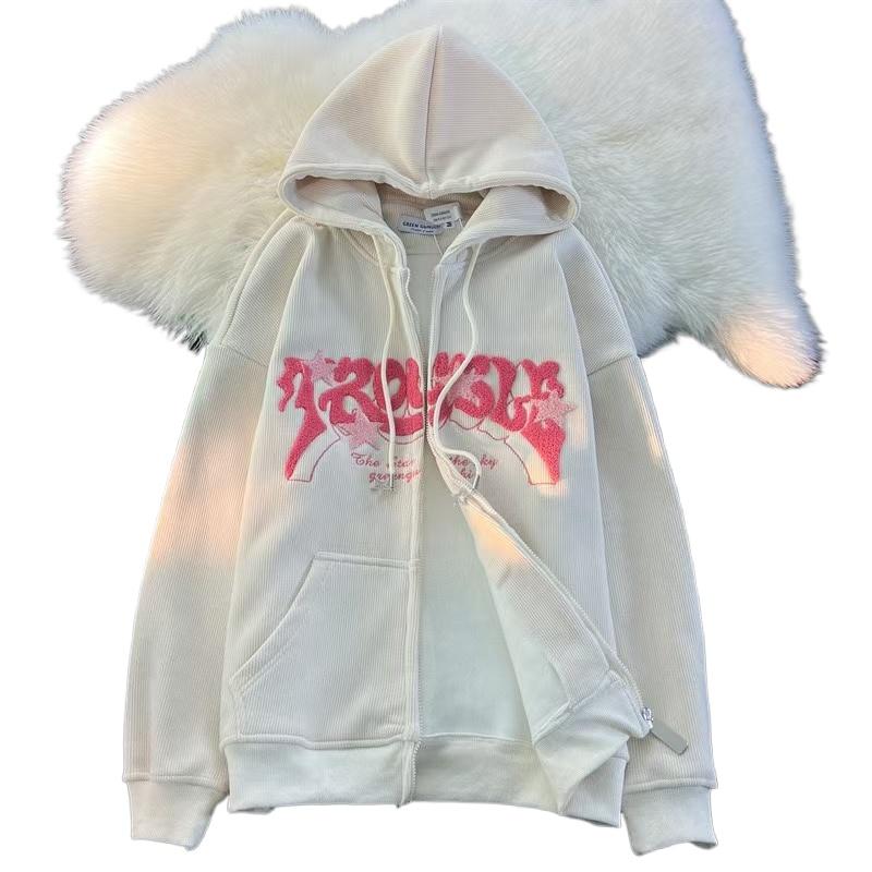 Product Introduction of Y2k Zip Up Hoodie Women Retro Embroidered Letter Loose Long Sleeve Tops 2025 Casual Hooded Sweatshirts Harajuku Jackets coat 20