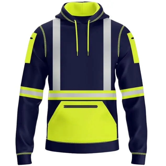 hi viz hoodie high visbillity workwear Menswear Sweatshirts Man Tops Pullover Wetsuit Midi Long Sleeve Stripe 2