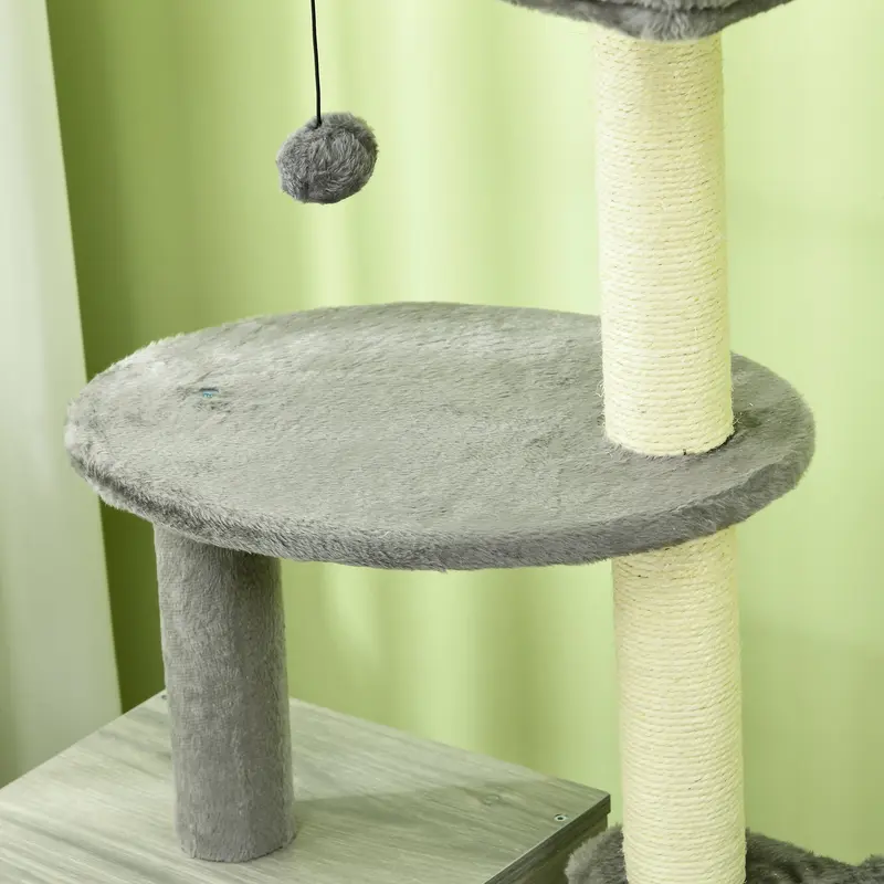 PawHut Enclosed Cat Litter Box with Cat House, Cat Bed, Scratching Posts, Platforms, for Indoor Cats - Grey 7