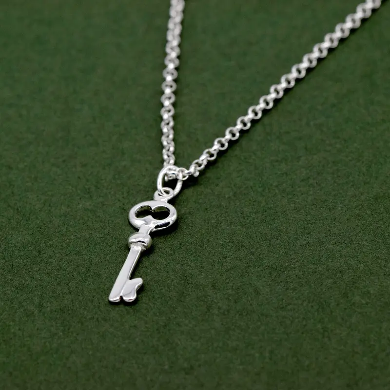 Genuine 925 Sterling Silver Key Pendant Necklace on Rolo Chain 16"-24" 2
