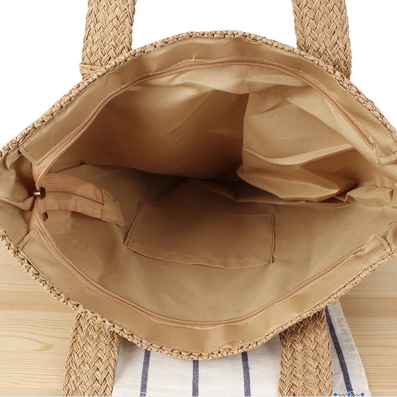 Large Capacity Women's Elegant Hand-Woven Shoulder Bag for Casual Tote Top and Beach Holiday Leisure Vacation Beach Bag 6