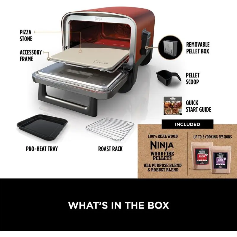 Ninja Woodfire Electric Outdoor Oven, 8-in-1 Pizza Oven, High-Heat Roaster & BBQ Smoker with Roast Rack, Pro-Heat Tray, Pizza Stone, Wood Pellets & Scoop, Electric, 6 Pizza Settings, Burnt Orange 2