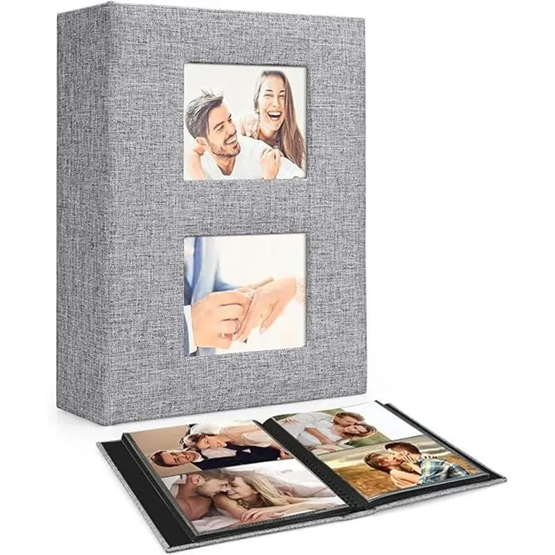Photo Albums 6x4, 50 Pages 200 Photos, Black Pages, Linen Photo Album, Slip In Photo Album 10 x 15cm Large Capacity, Perfect Gifts For Anniversary, Baby, Wedding, Birthday, Family Decor Cover Landscape