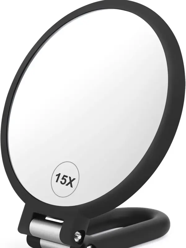 CLSEVXY Magnifying Handheld Mirror Double Sided, 1X 15X Magnification Mirror, Travel Folding Hand Held Mirror, 360°Rotation Pedestal Makeup Mirror Vanity Mirror 0