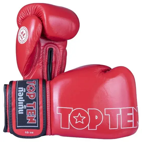 TOP TEN RED MUAY THAI IFMA APPROVED BOXING GLOVES - 10oz, MUAY THAI, KICK BOXING, TRAINING, PUNCH BAG GLOVES, ADULTS, MENS, WOMENS, LADIES, TRAINING, SPARRING