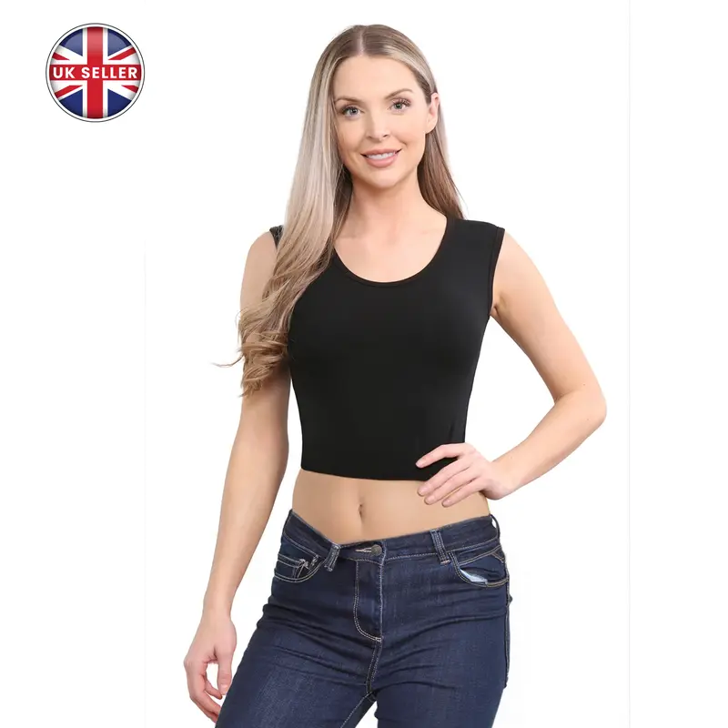 Adult Sleeveless Black Crop Top – Wide Strap Stretchy & Soft Ribbed Tank Top for Women – Trendy Fitted Basic Tee for Casual, Gym, Yoga & Layering 0