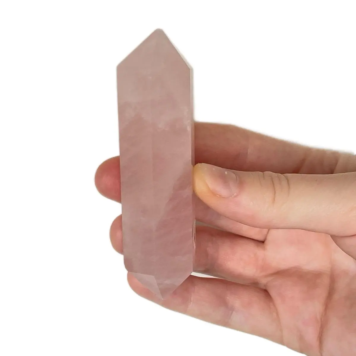 Double terminated rose quartz crysral-chipped tips