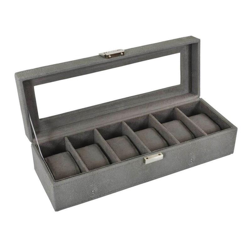 Faux Leather Display Box For 6 Watches With Glass Window Organiser Case Metal Closure 3