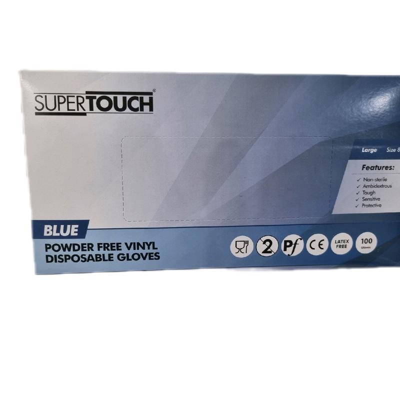 Supertouch 100 Blue Vinyl Disposable Gloves Sizes S/M/L/XL Available Powderfree Foodsafe Cleaning  Latex Free 1