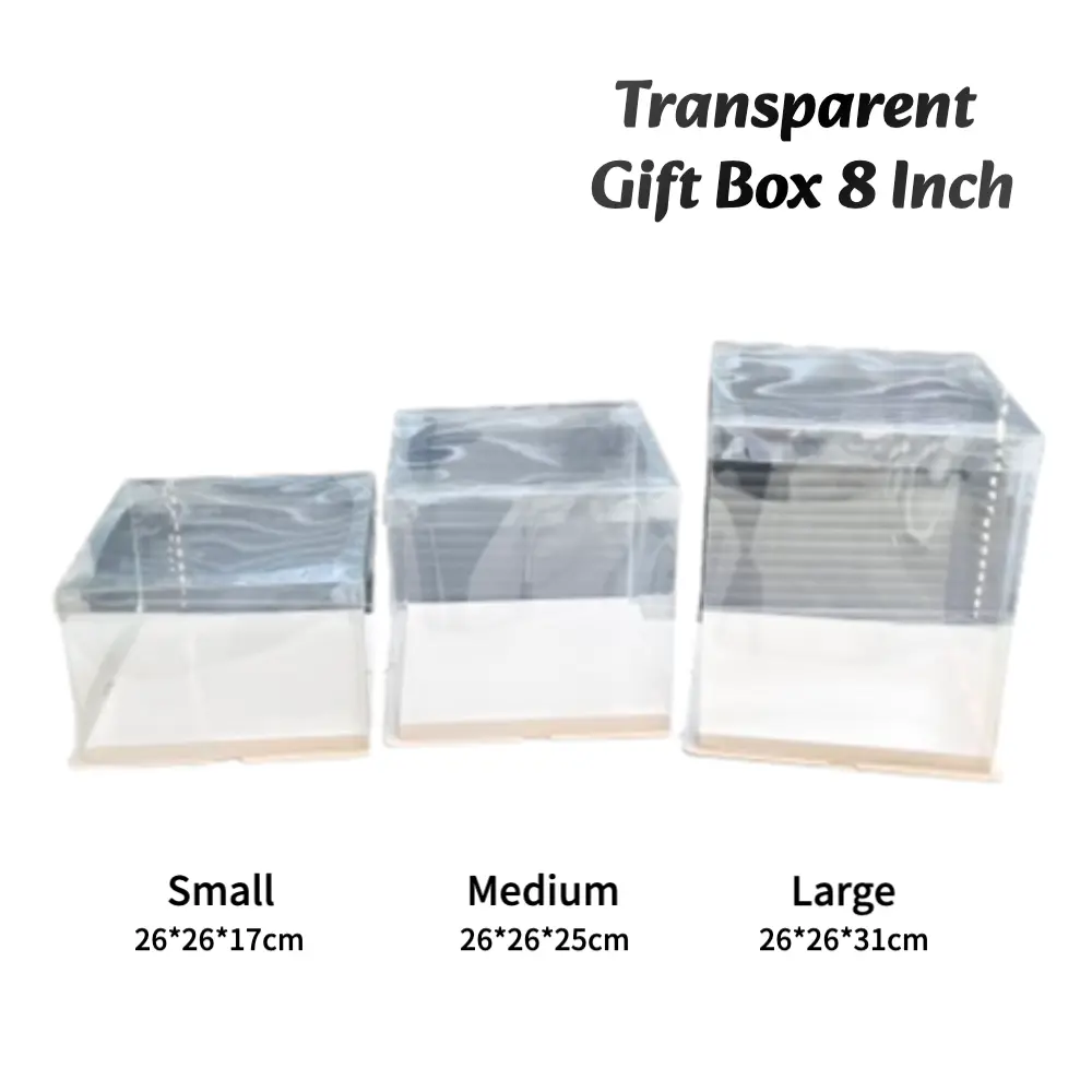 Transparent Gift Wedding Birthday Cake Clear Plastic Box with Lid 8 Inch(26*26cm)-S(17cm)/M(25cm)/L(31cm)