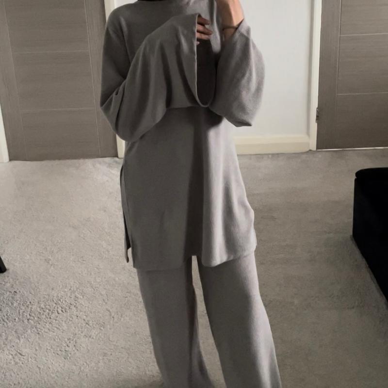 SHESOUT Super Soft Rib Flared Sleeve & Wide Leg Co Ord Set for Women - Womenswear, Bottom 3