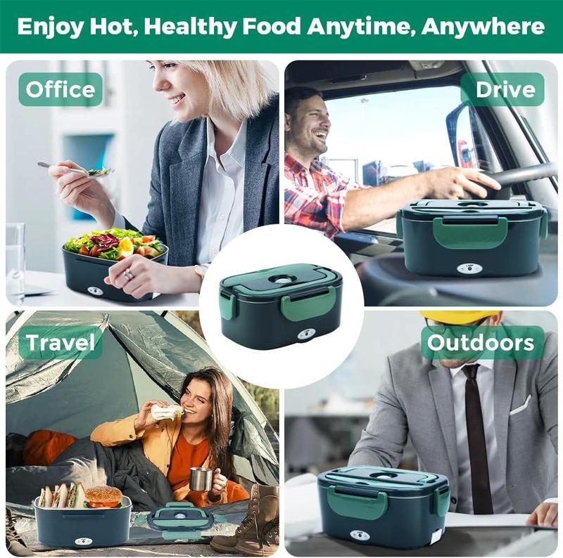 Electric Thermal Heated Lunch Box with Compartments for Fruits, 3-in-1 Lunch Bag for Adults, Car and Office, Tableware 2