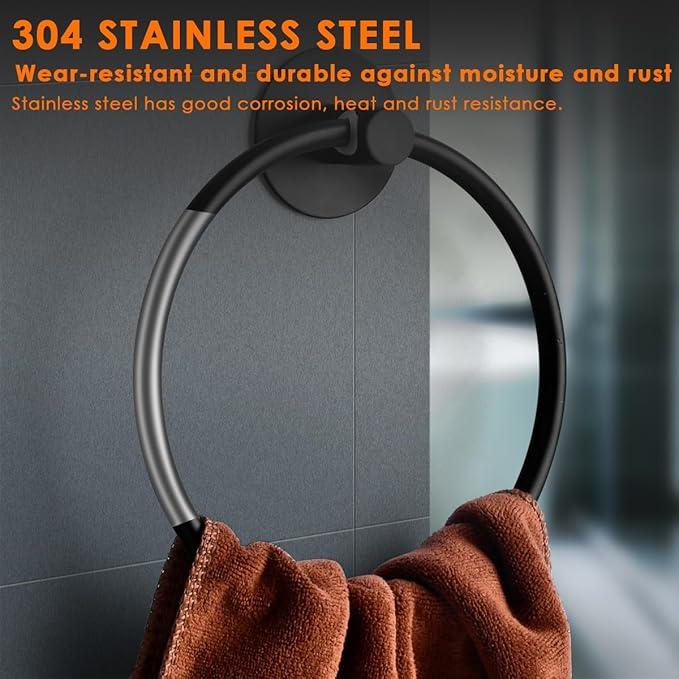 Product Introduction of 1 x Black Towel Holder Towel Ring Black Towel Ring Towel Rings for Bathrooms Stick on Towel Rail Bathroom Hand Towel Holder Towel Holder Ring Black Hand Towel Ring Black Bathroom Towel Ring 6