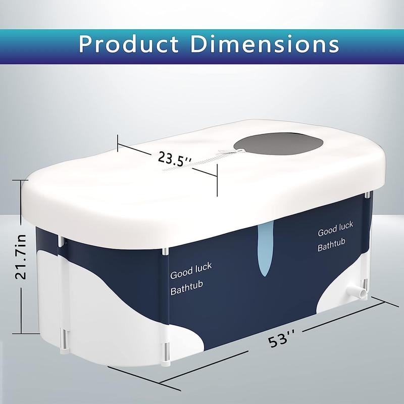 140cm Extra Large Portable Foldable Bathtub with Cover for Adult, Family SPA Soaking Tub for Small Bathroom, Thicken Multiple Layer Bathtub with Lid for Shower Stall  [Plus A Free Gift] 1