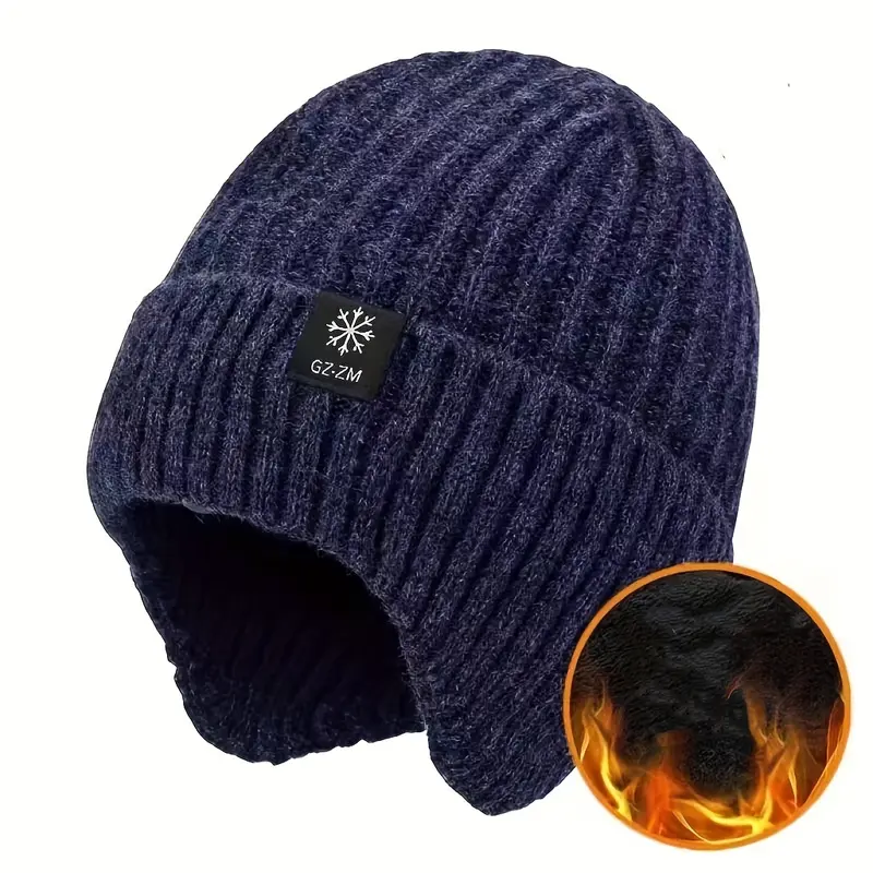 Men's Winter Coldproof And Warm Hat, Ear Protection Thickened Knitted Beanie Hat & Scarf Set 0