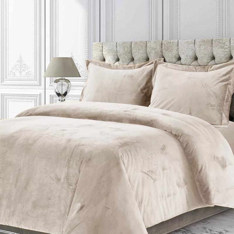 Velvet Quilted Bedspread Bed Throw & Pillow Shams Double King Size Bedding Set 1