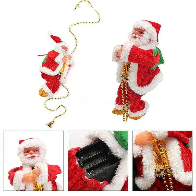 Christmas Electric Santa Claus Climbing Ladder Doll Music Xmas Gift Set Decor Party Decoration Ornaments Plastic 5