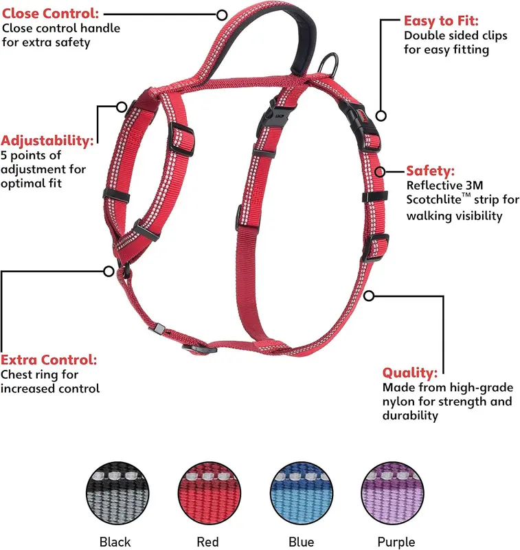 HALTI Walking Harness, Size Small, Red, Best Lightweight Dog Harness with Handle, Reflective & Adjustable, Ideal for Puppy Walks, For Small, Medium & Large Dogs 5