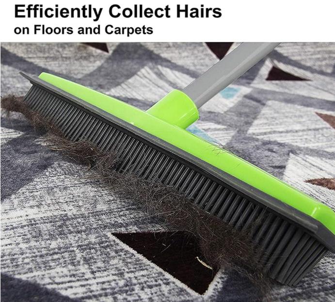 Rubber Broom with Squeegee, Carpet Broom with 59 inch Long Handle, Pet Hair Removal Broom, Rubber Sweeping Brush for Dust, Hard Floors, Windows, Non-Scratch, Outdoor/Indoor Broom Cleaning Smooth 3