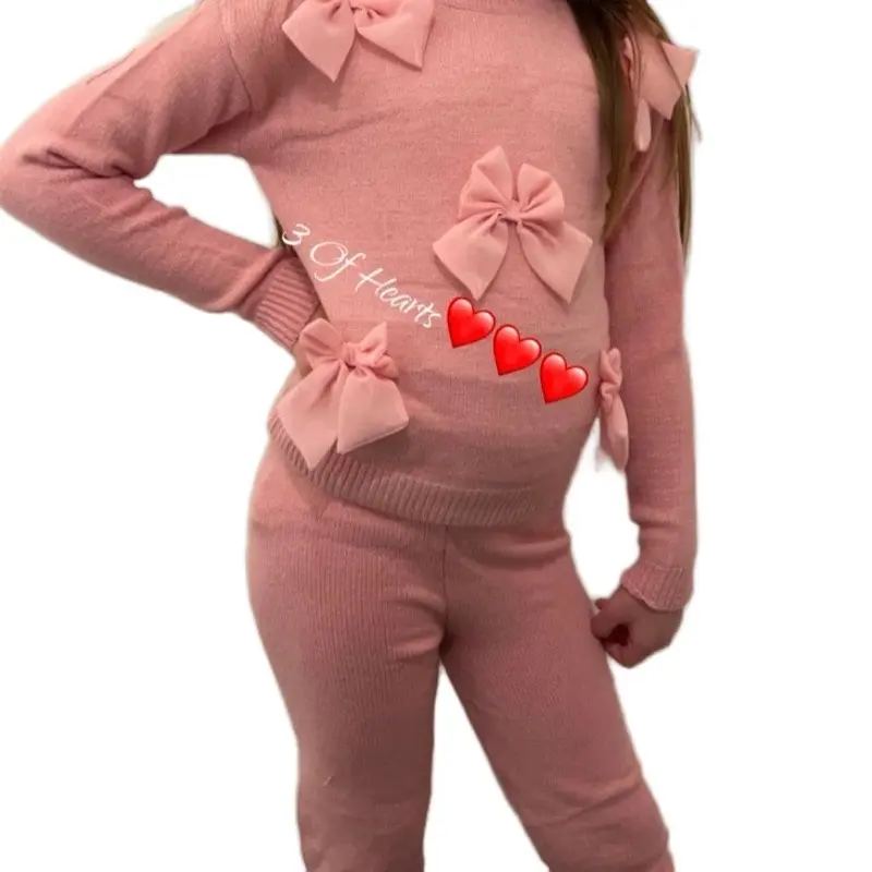 Pink bow knitted lounge set girls