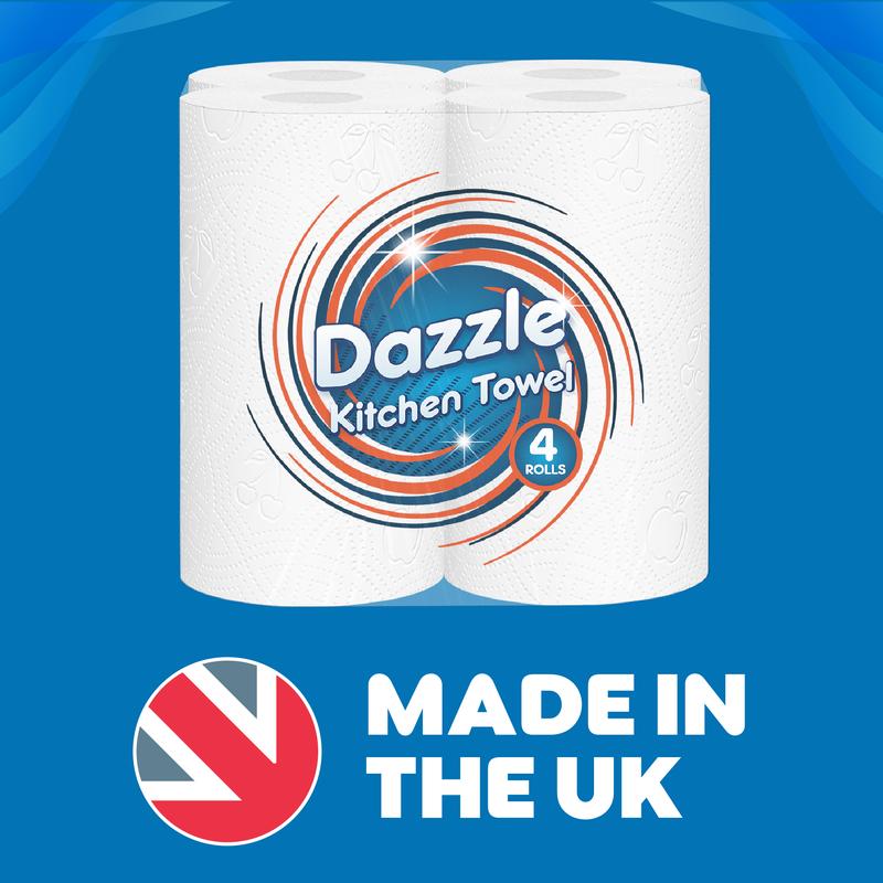 96 Dazzle Super Absorbent & Durable Paper Towel Wipes for Kitchen Usage-  2-Ply, 10m Thick Long Lasting Sheets Per Roll-2 Packs of 24 Rolls 4