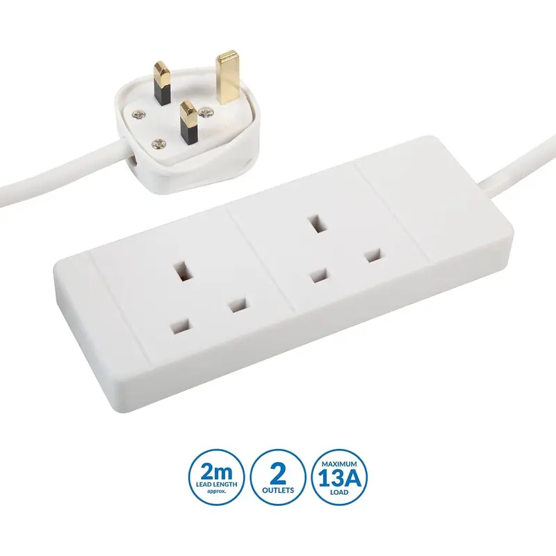 2 gang 5m white extension lead - slim usb  sockets 1