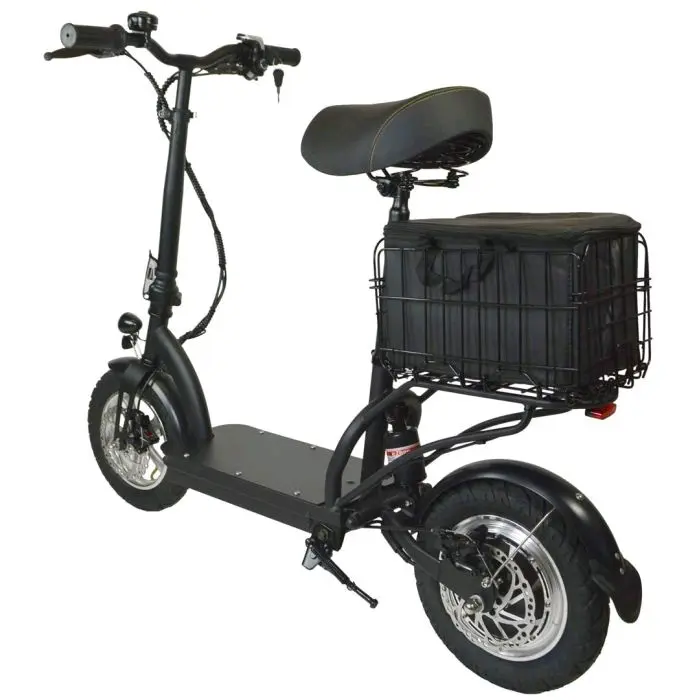 Comfortable Electric Scooter With Seat, Cargo Bag, Suspension & Key