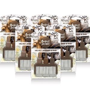 6 Pack Perfect Scents 3 Scents Refill Velvet Jasmine & Oud Scented Home Air Freshener - Compatible with Febreze/Airwick 3volution Plug,Up To 90 Days Scent* 2in1 Eliminates Odours & Freshens 20ml Fragrance Aroma 6 Pack Super Saver Deal Home Essentials