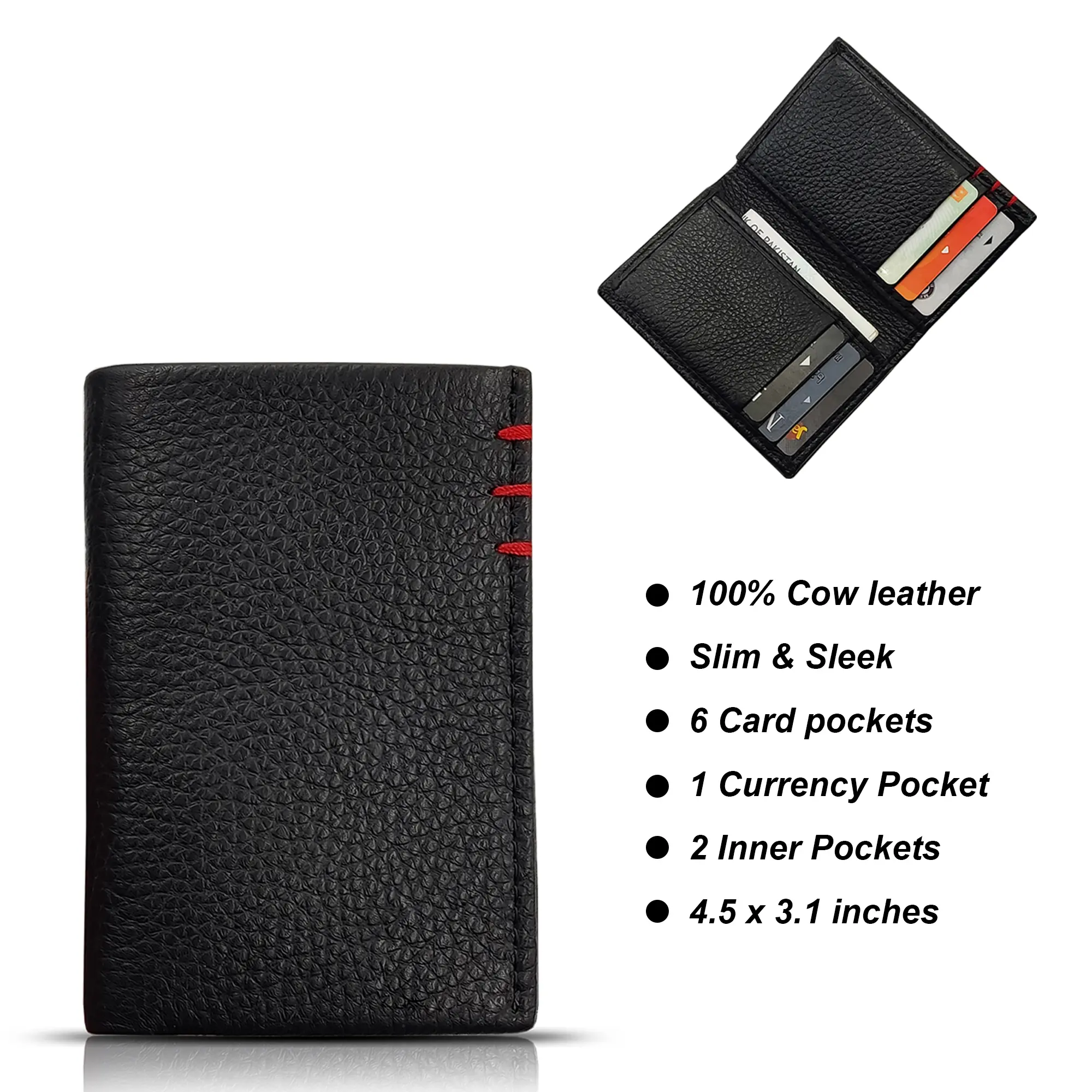 Minimalist Leather Wallet for Men and Women - Black Credit Card Holder Pouch