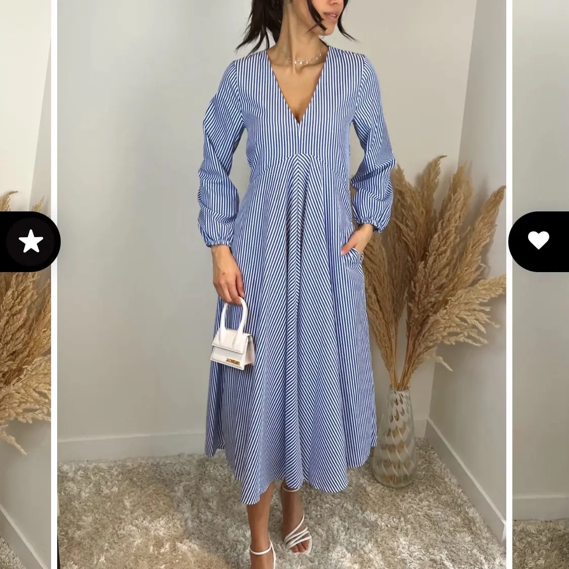 Blue Grey Pin Stripe dress long sleeve a line flare midi v neck holiday comfort 8-20 Casual Fit Women