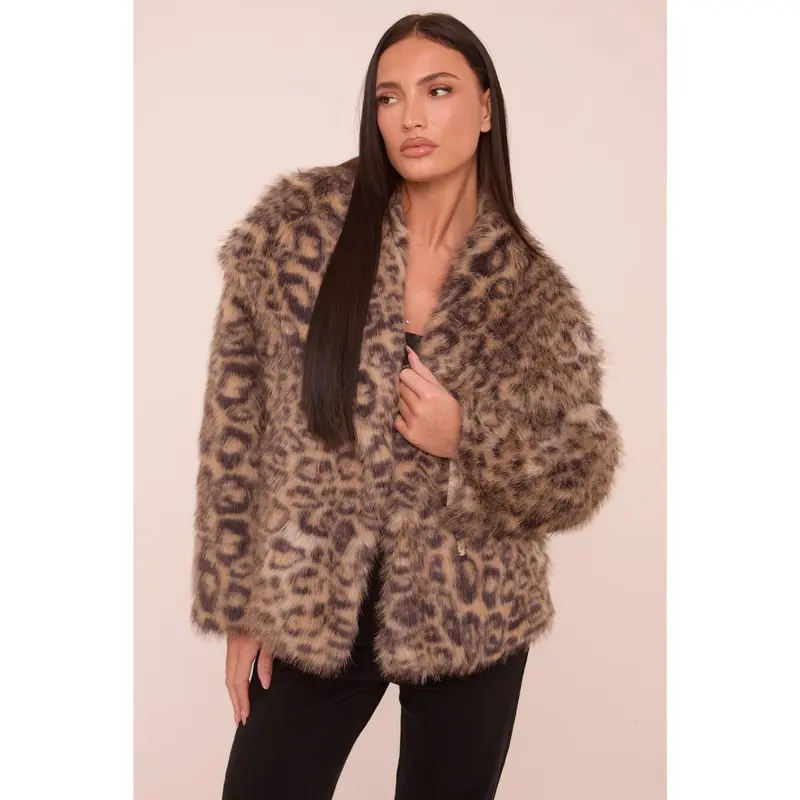 Dania Womenswear Rebellious Fashion Leopard Print Faux Fur Cropped Coat 2