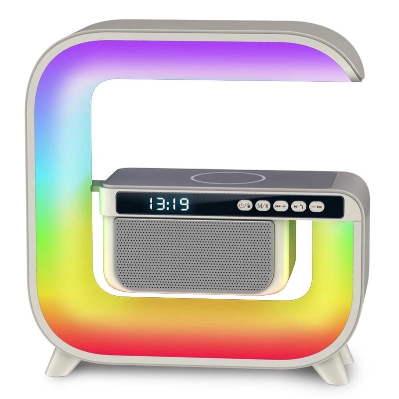 Wireless Charging Speaker,Alarm Clock Intelligent Led Lamp, Multifunctional Wireless Charger Night Light Lamp, Atmosphere Lamp with Bluetoth Speaker for Bedroom, Room Decor, Gift, Party Audio Bluetooth Cable Devices Gadget 5