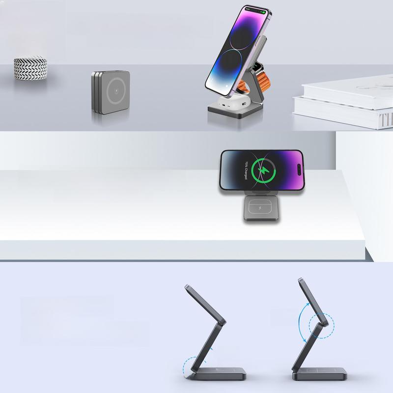 Magnetic Aluminum Alloy Three-in-one Folding Wireless Charger 3