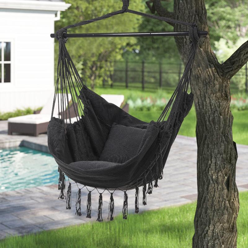 Lifeideas Garden Hanging Canvas Hammock Swing Chair, White/Dark Grey, 200kg Weight Capacity 2