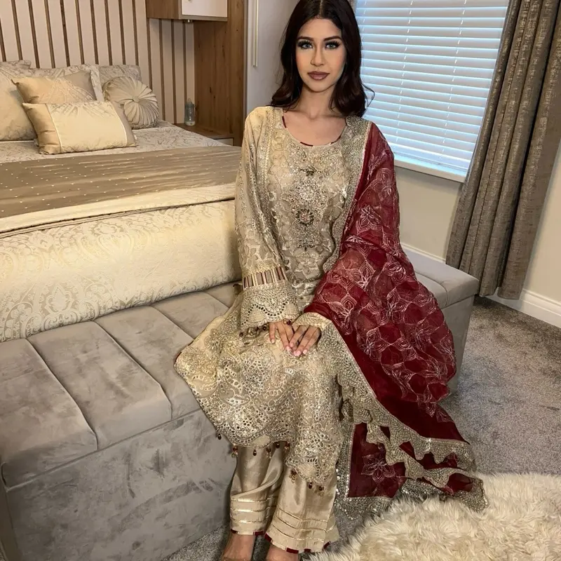 Caira Women's Luxury Suit with Heavy Embroidery and Red Duppatta - Dress, Comfort