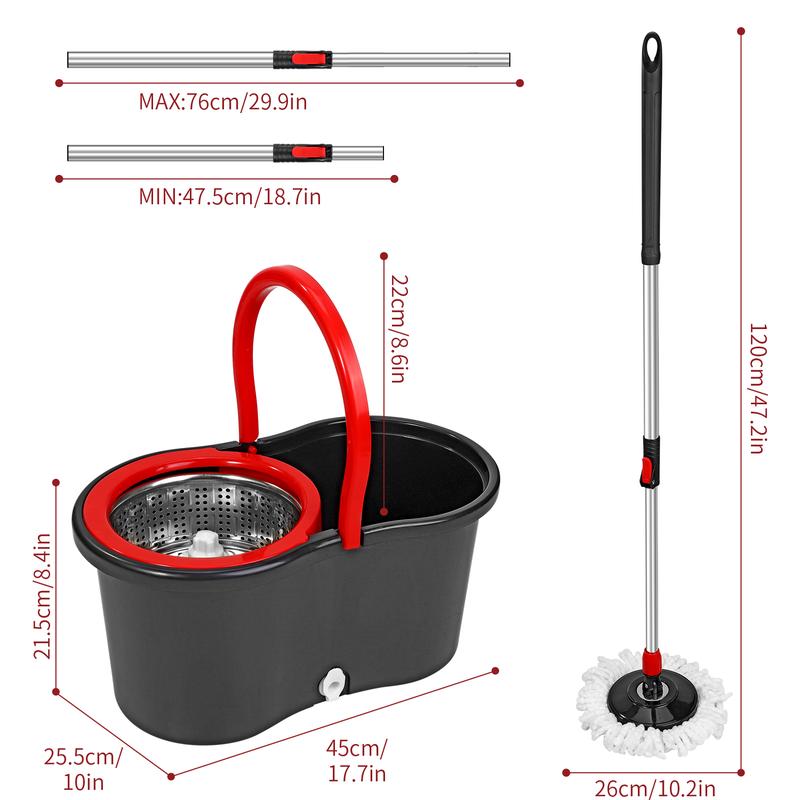Vinsani Spinning Mop And Bucket Set Floor Cleaning Wet & Dry Rotating Cleaning Mop with 2 Microfibre Mop Heads Drain and Extendable Handle for Home Office (Spin Mop + Bucket + 2 Mop Heads Set) 8