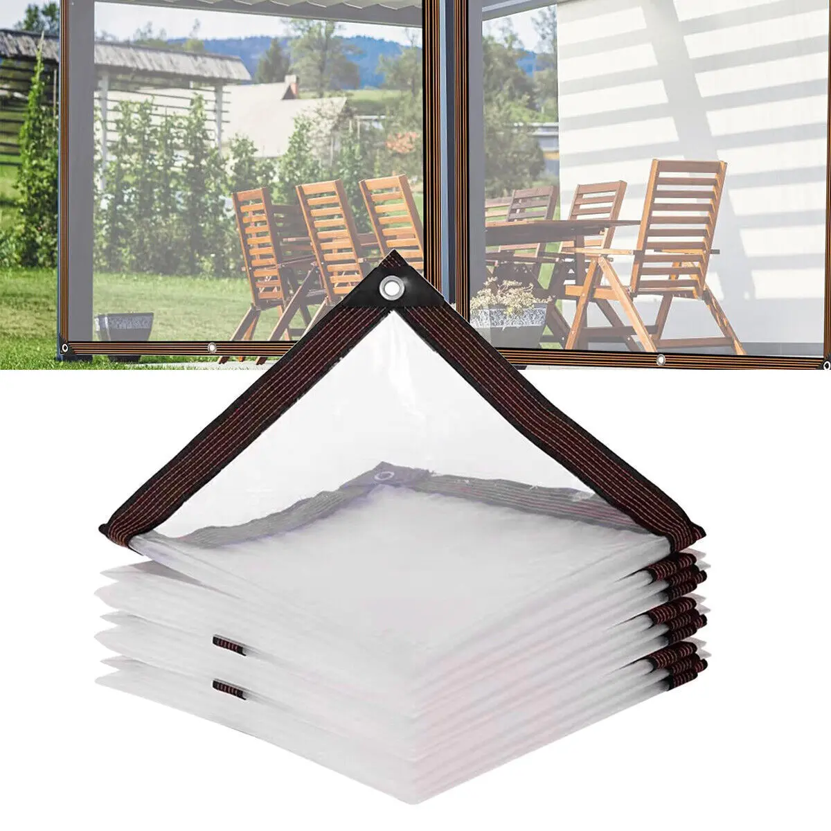 2m x 3m Heavy-Duty Waterproof Mesh Clear Tarpaulin, Reinforced Transparent Tarp Cover with Rubber Strengthened Corners, Groundsheet, Outdoor Polyethylene Sheeting Cloth