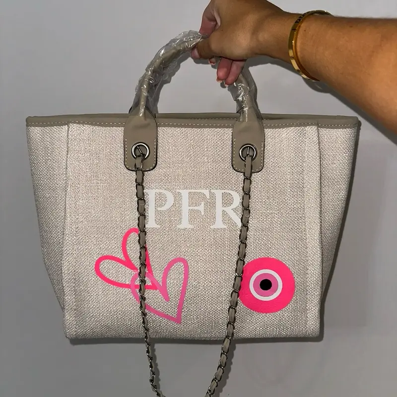 Pink and Beige Personalised Custom Bag Eye Heart 0