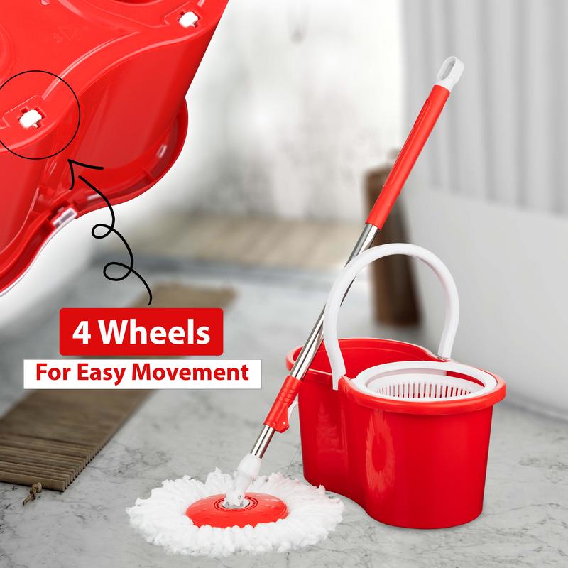 Crystals 360° Spin Mop Bucket Set with 2 Microfiber Heads - Red/Blue/Purple - Stainless, Cleaning 1