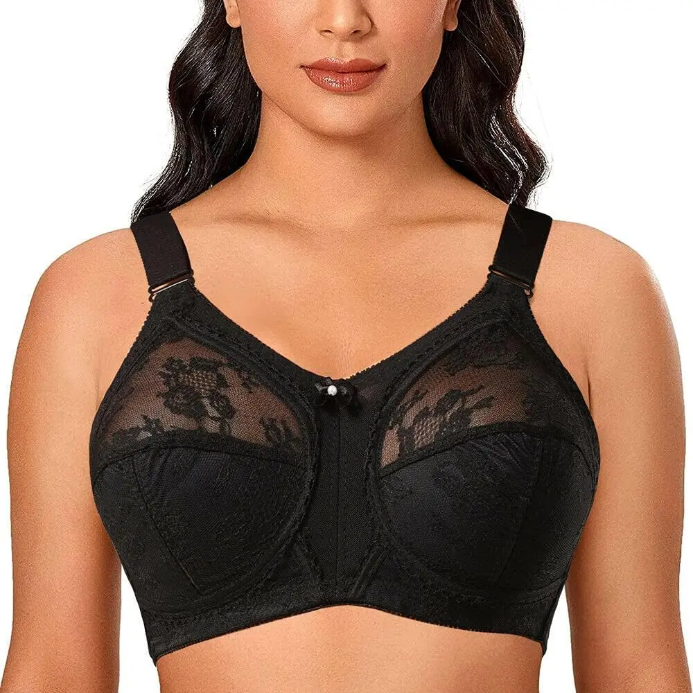 Ladies Plus Size Bra Minimiser Lace Full Coverage Firm Hold Non Padded Non Wired Womenswear Adjustable