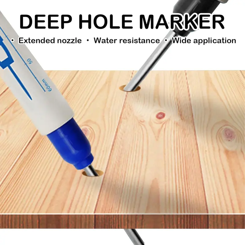 6PCS Long Head Deep Hole Marker Carpenters Pens, 30mm Extra Long Reach Pen Fine Tip Permanent Marker Pens Hole Marker Tool for Permanent Marking of Hard to Reach Areas (Black Blue Red) 2