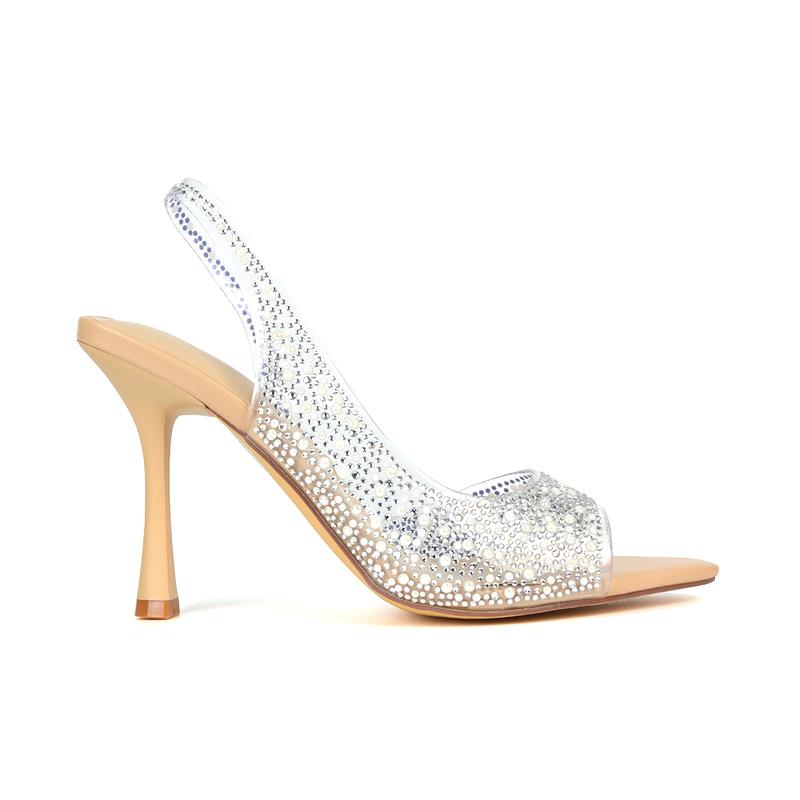 Amelia Perspex Diamante Embellished Slingback Peep Toe Stiletto High Heels 5