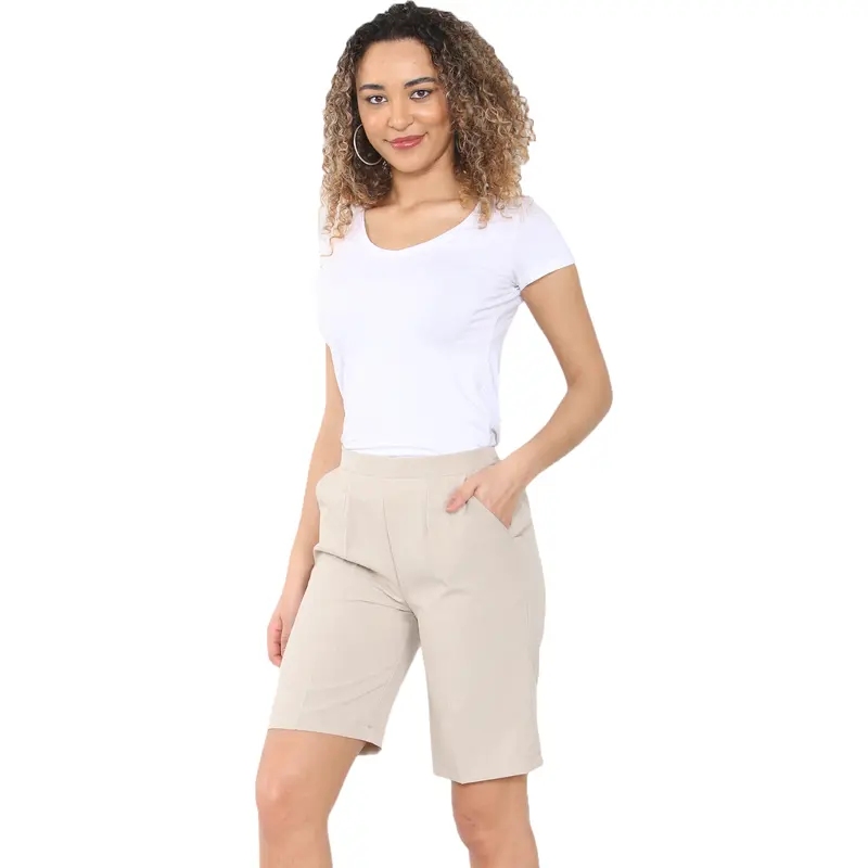 Womens Shorts Ladies Half Elasticated Waist Plain Capri Cropped Stretch Short Length Summer Joggers Running Gym Sports Pool Beach Holidays Pants Causal Lounge Wear Bottoms Size 10 to 24 Comfort Basic Straight Trouser Minimalist Womenswear 3