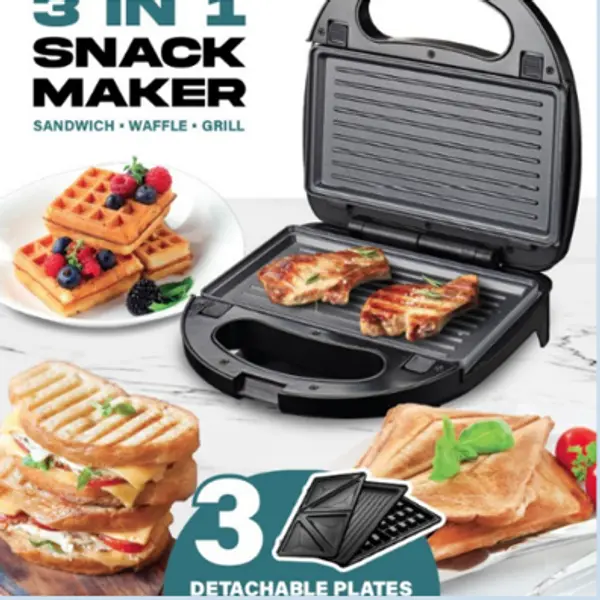 Domestic King 3 IN 1 Snack Maker with Waffle, Sandwich and Grilled Snack Functionality