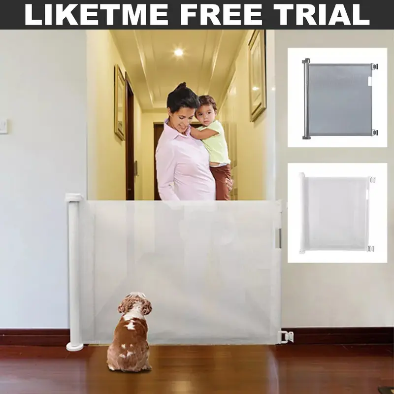 Retractable Pet Dog Gate Safety Guard Folding Baby Toddler Stair Gates Isolation 0