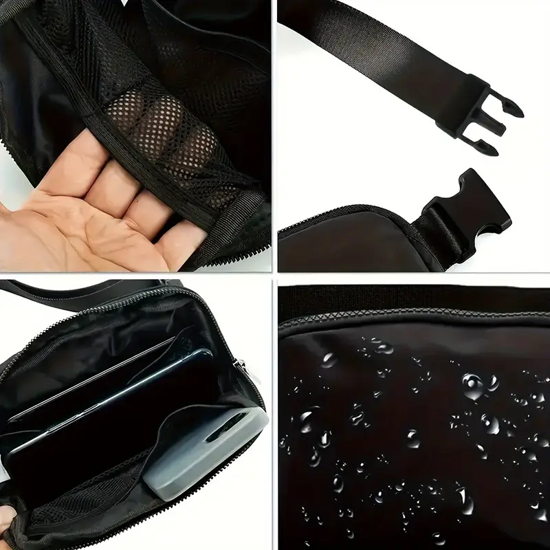 Black Fashionable Simple Versatile Line Art Paw Print Waist Bag, Multifunctional with Adjustable Shoulder Strap, Waterproof for Outdoor Sports, Casual Style, Lightweight Nylon with Polyester Lining, Hand Washable - Perfect for Going Out 6
