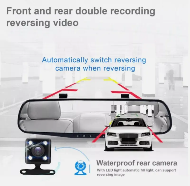 4.3-inch Display 1080P High-definition Dual Camera Driving Recorder With Reverse Image Front And Rear Monitoring, Rechargeable Battery, LCD Display - Ultimate Road Safety Guarantee 1