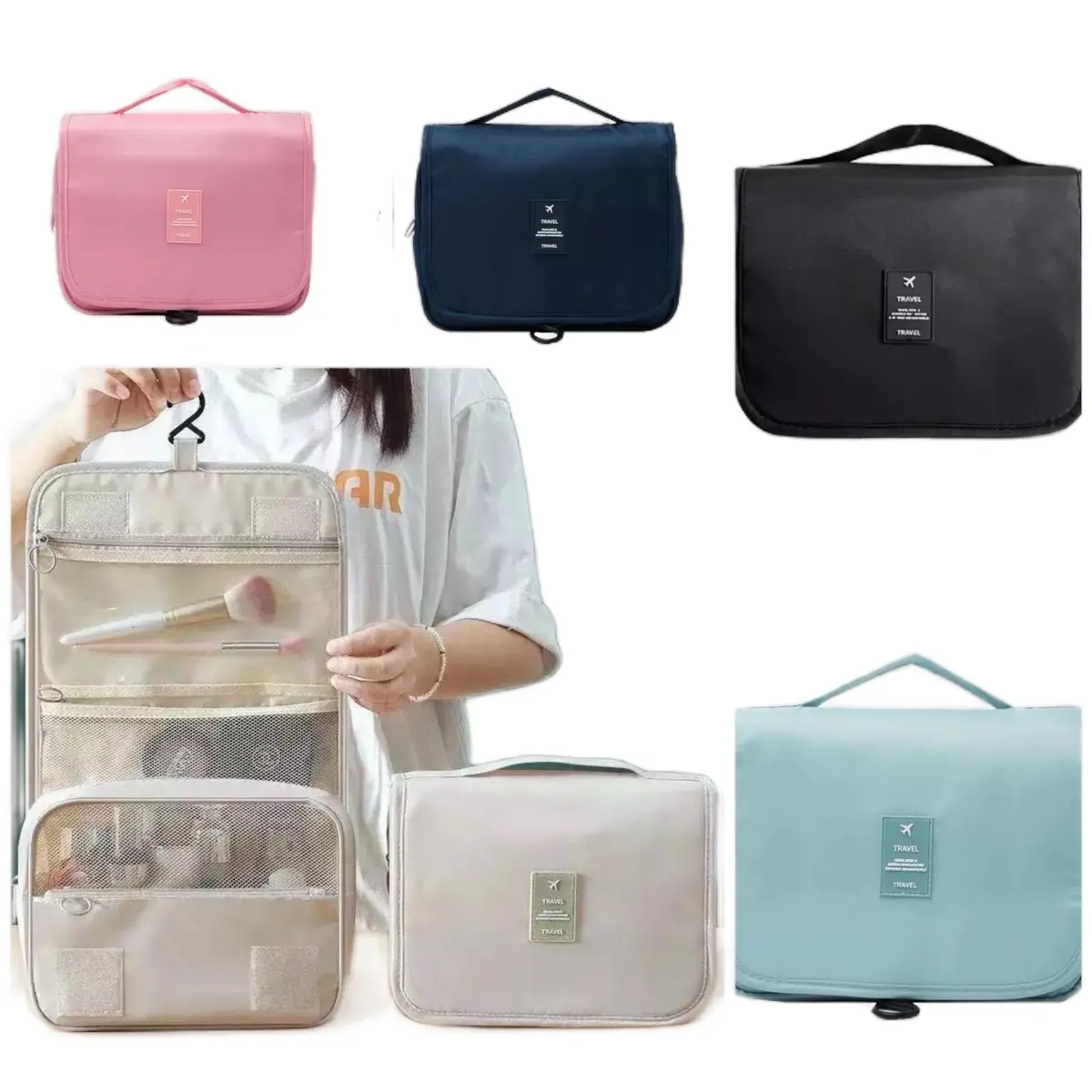 TRAVEL COSMETICS STORAGE MAKEUP BAG FOLDABLE HANGING TOILETRIES WASH ACCESSORIES JEWELS ORGANISER POUCH BAG